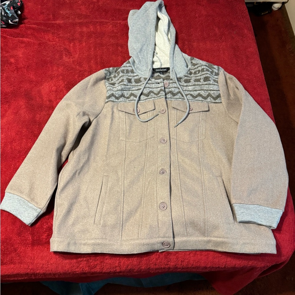 DAVI & DANI Gray and Tan Puffer Jacket with Hood